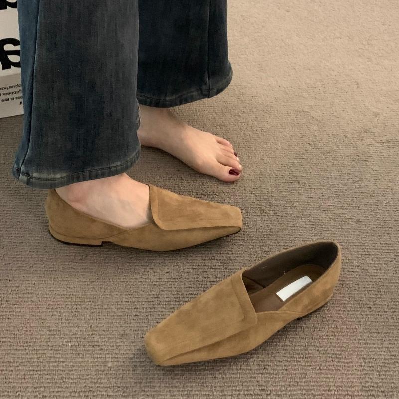 Fashion Hot Selling 2025 Women's Personalized Single Shoes New Flat Square Toe Suede Shoes for Women Leisure Leather Surface Zapatillas