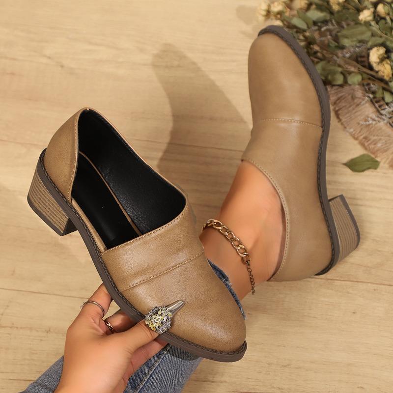 Women's Pointed Toe Low Heel Cutout Shoes, Summer Fashion Plus Size Slip-On Flats