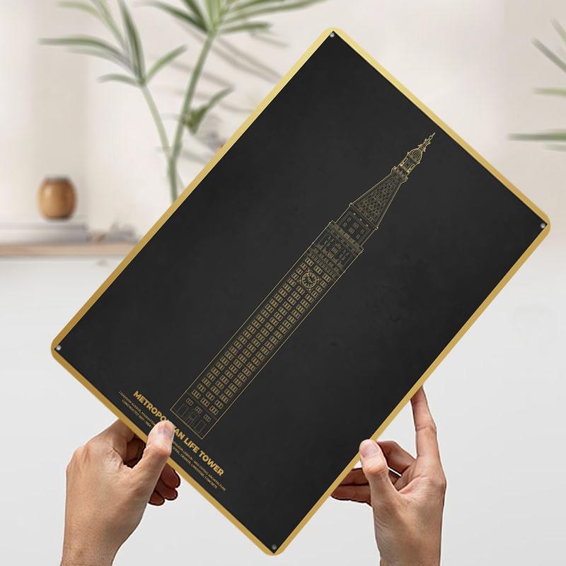 

Metropolitan Life Tower Tin Plaque Poster Customized Wall Art Retro Vintage Metal Signs for Man Cave Gaming Room Decoration Home 7.9x11.8In(20x30cm)