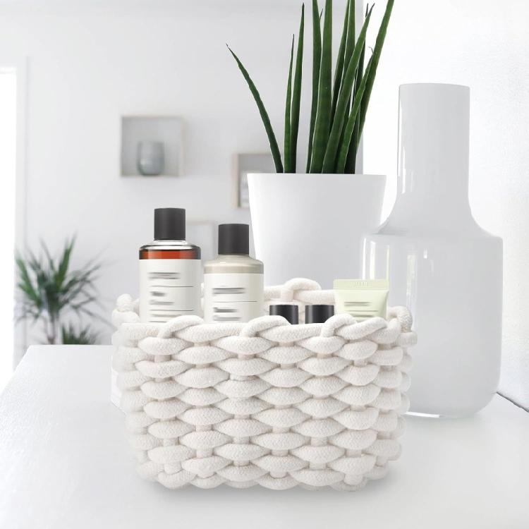 Set Of 2 Soft Woven Cotton Baskets Minimalist Storage Organizers For Towels Books Bathroom Bedroom Decoration