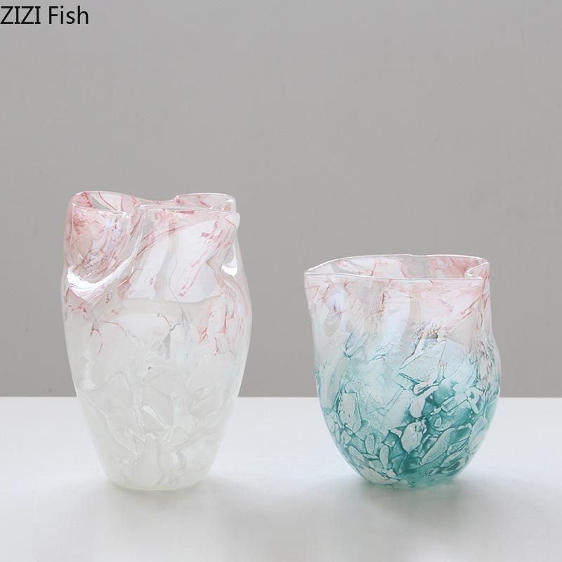Pink Blue Gradient Glass Vase Hydroponics Plant Pots Table Decoration Flowers Arrangement Floral Vases Room Aesthetic Decor