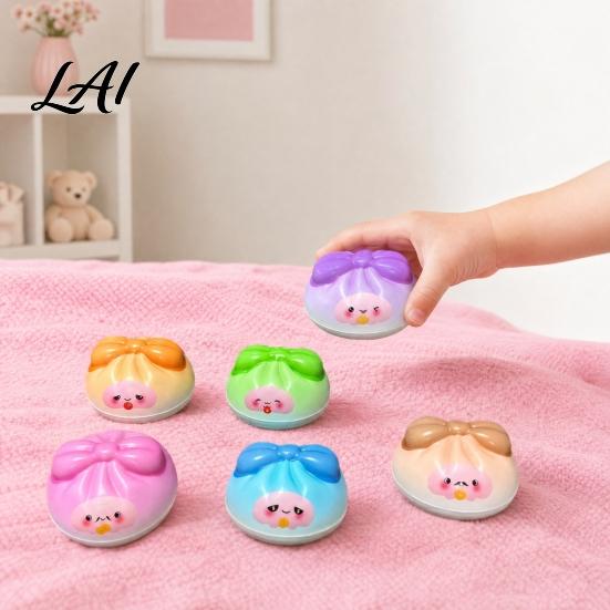 Slow Rebound Steamed Bun Toy 12Pcs Cartoon Bow Dumpling Squeeze with Steamer Box Sensory Stress Toy Decompression Dough Ball Fidget