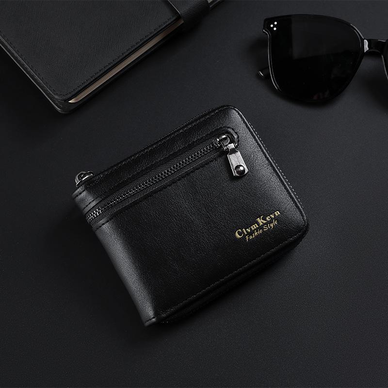 Man's Short Bifold Wallets Multi Card Fashion PU Leather Wallet  Men Classic Wallet with Coin Bag Zipper