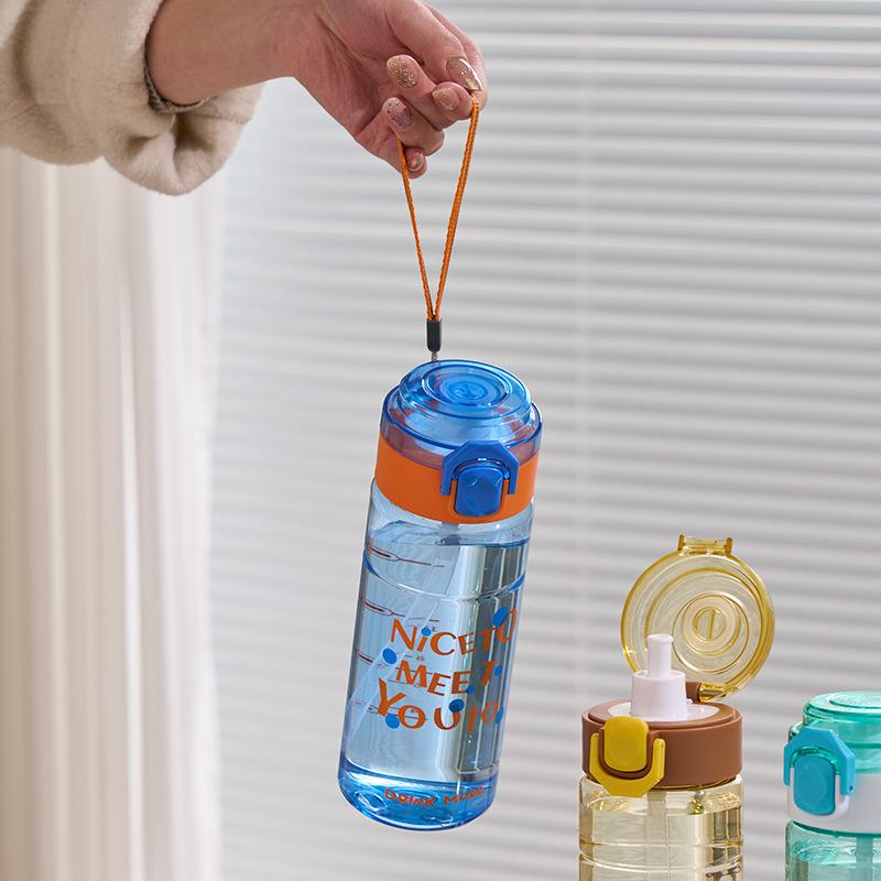 Water bottle student portable water cup high value children's outdoor sports plastic cup bounce cover straw cup men and women easy cup