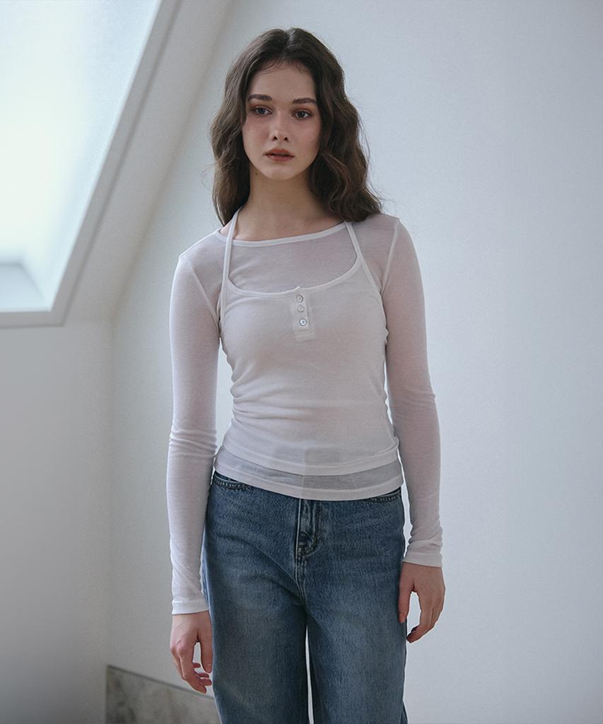 VEM.VER Button Point Bustier Layered T-Shirt_White
