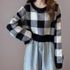 New ArrivalS Open Run Women CaSual Color Block Check Semi Crop Round Neck Long S