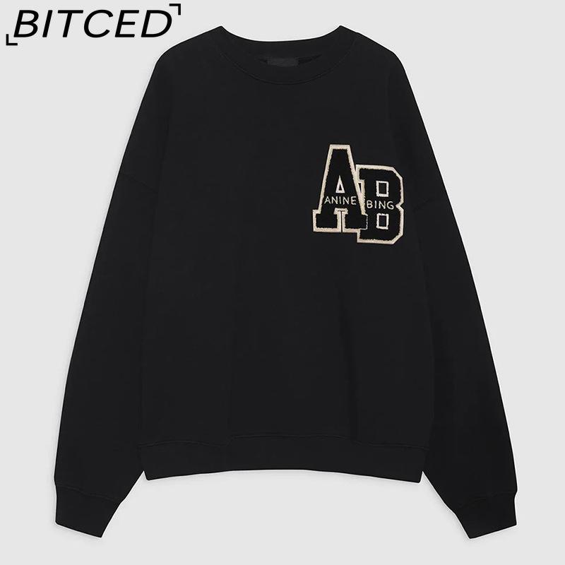 BITCED Women's Early Autumn Patchwork Embroidered Letter Sweatshirt