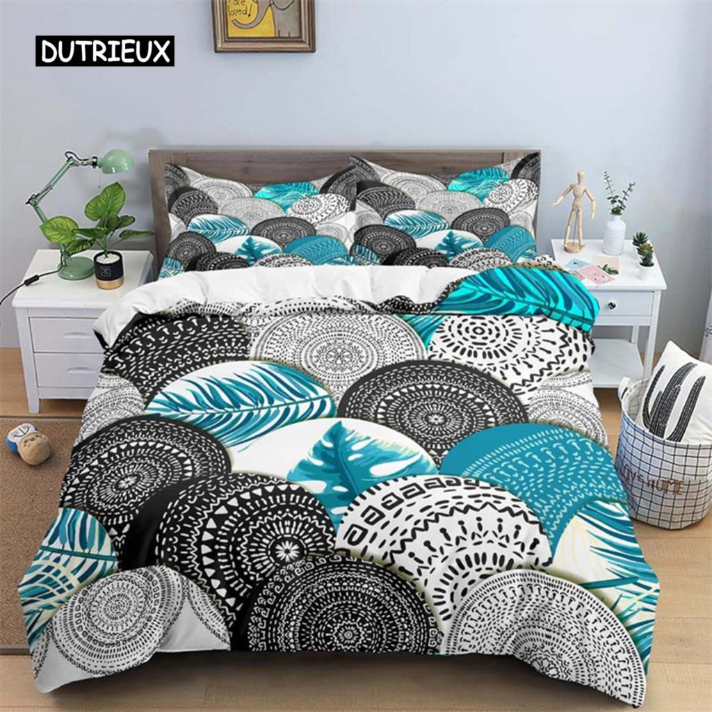 Bohemian 3D Floral Leaves Duvet Cover Microfiber Abstract Geometric Pattern Bedding Set King Full Queen For Boy Teen Adult Decor