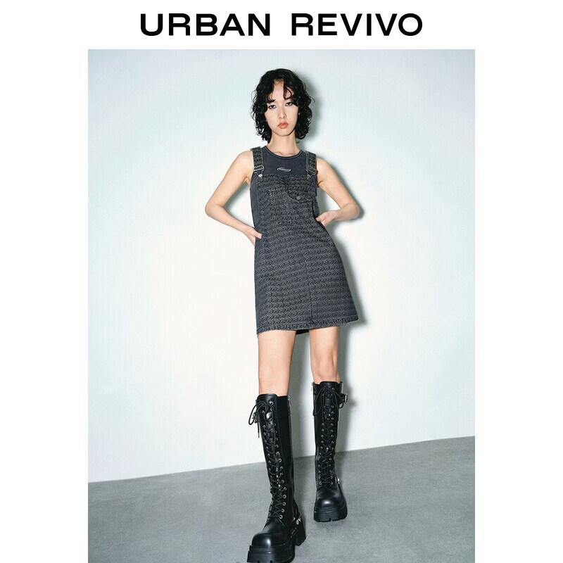 UR2026 Women s Casual Plaid Denim Overall Dress XXS