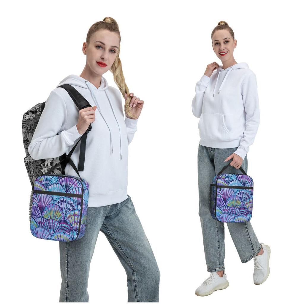 Lila Schalenmuster Isolierte Lunchtasche für Damen Kinder Tragbar Lebensmittelboxen Thermische Lunchbox Tragetasche