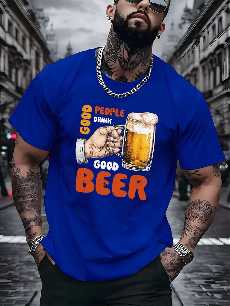 Fun Beer Lover Unisexs White Short Sleeve Tshirt Vintage Hand Grab Beer Glass Good Beer Text Print Breathable Daily Cotton Tops