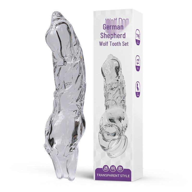 Wolfhound Wireless Remote Control Vibration Crystal Wolf Tooth Sleeve - Thickened, Lengthened, Ten-Frequency Ejaculation Lock for Men