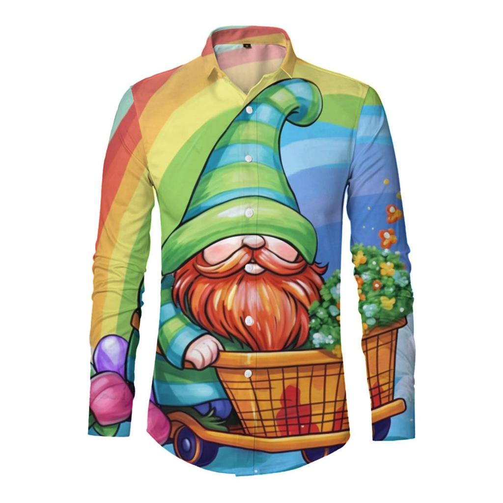 Lucky Clover Print Long Sleeve Shirt, Stylish Casual Button-Up Top