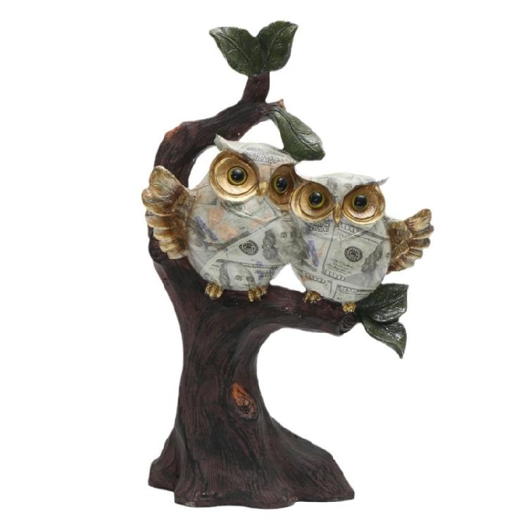 Exquisites Owl Ornament with Water Transfer Detailing Resins Owl Perching On Tree Branch Sculpture for Home Display