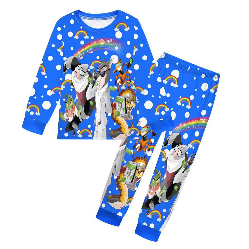 

Детский Аниме Мультяшный Принт Плохие Парни Повседневный Комплект Одежды Футболка с Длинными Рукавами и Брюки для Мальчиков и Девочек 160cm