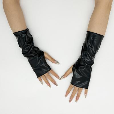 Fashion Hip Hop Performance Party Half Finger Mitten 1 Pair Women Faux Patent Leather Punk Gothic Style Short Fingerless Gloves