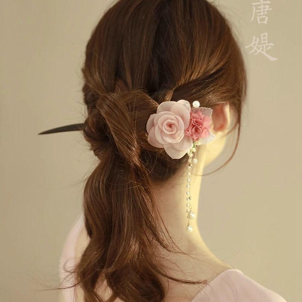 

Pearl Wooden Hair Stick Flower Hanfu Hairpin Cute for Women