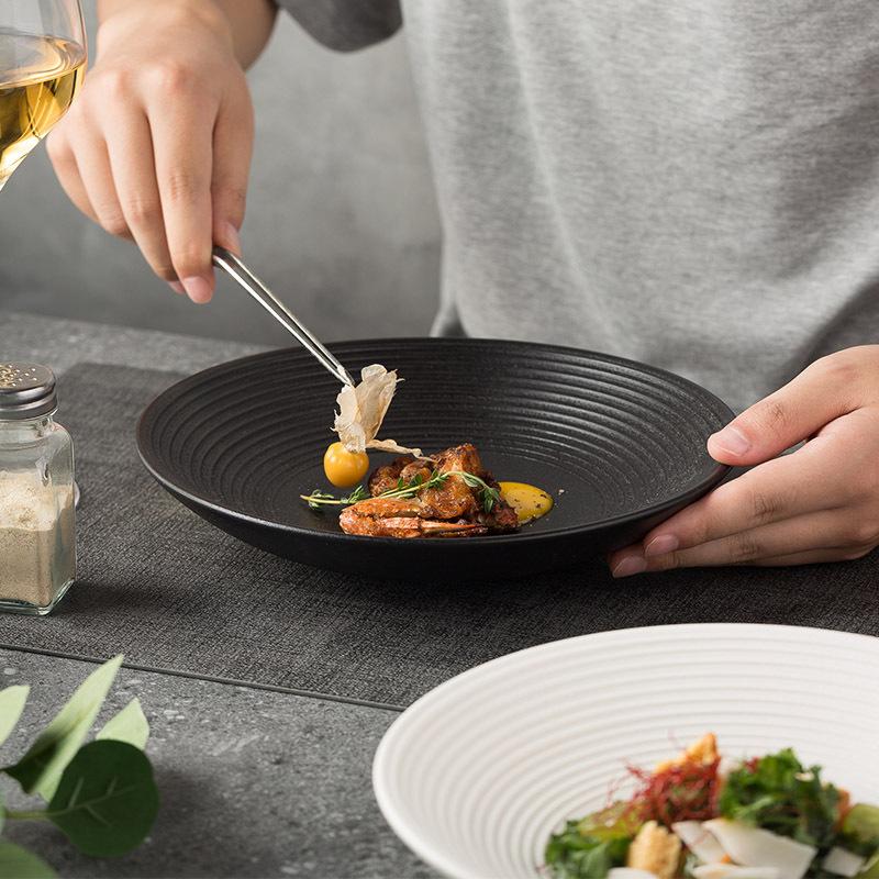 High-End Dou Li Bowl, Hotel Tableware, Japanese Threaded Ceramic Noodle Bowl, Frosted Plate, Ramen Large Soup Bowl, Salad Bowl