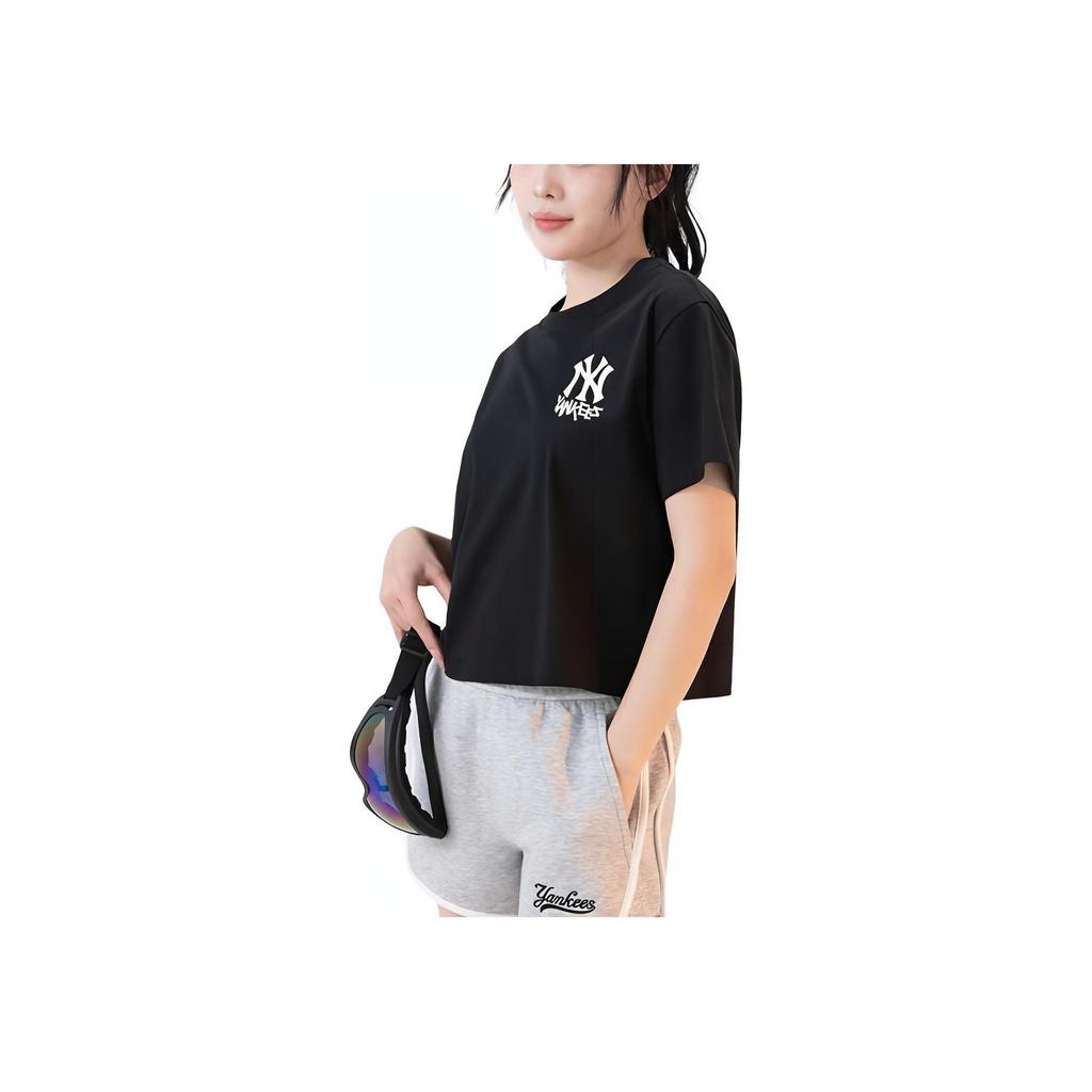 MLB New York Yankees Letter Print Crew Neck Breathable Sports Short Sleeve T-Shirt Women Tops Black 3FTSB1743-50BKS