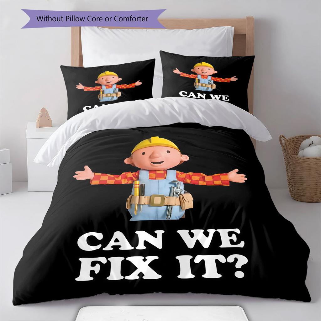 Bob the Builder Pattern Bedding Home Decoration Birthday Gift ( 1 Duvet Cover + 2 Pillowcase, Without Core),fan Merchandise.