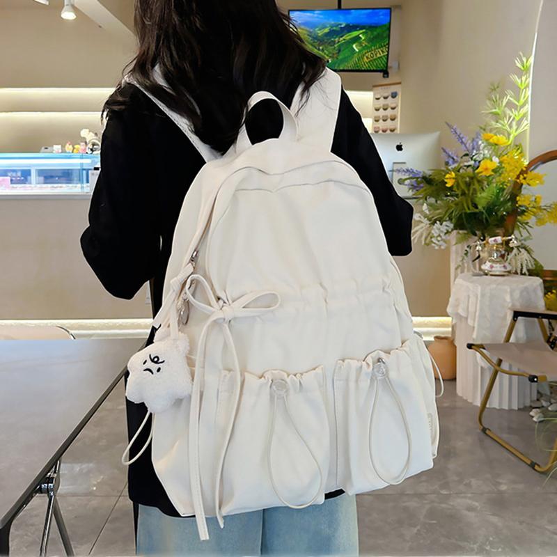 Minimalist Solid Bowknot Students Schoolbag Tutoring Bag Large Capacity Nylon Knapsack Waterproof Outdoor Travel Backpack Tote