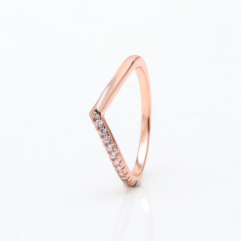 Pan Jia Rose Gold V-Shaped Wishbone Pave Ring - Timeless, Fashionable, Light Luxury 50
