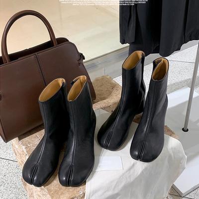 Cowhide Version~ Grape Ma Height.cm Split-toed Boots Thick Heel Thick-soled Short Boots Women Look Thin Martin