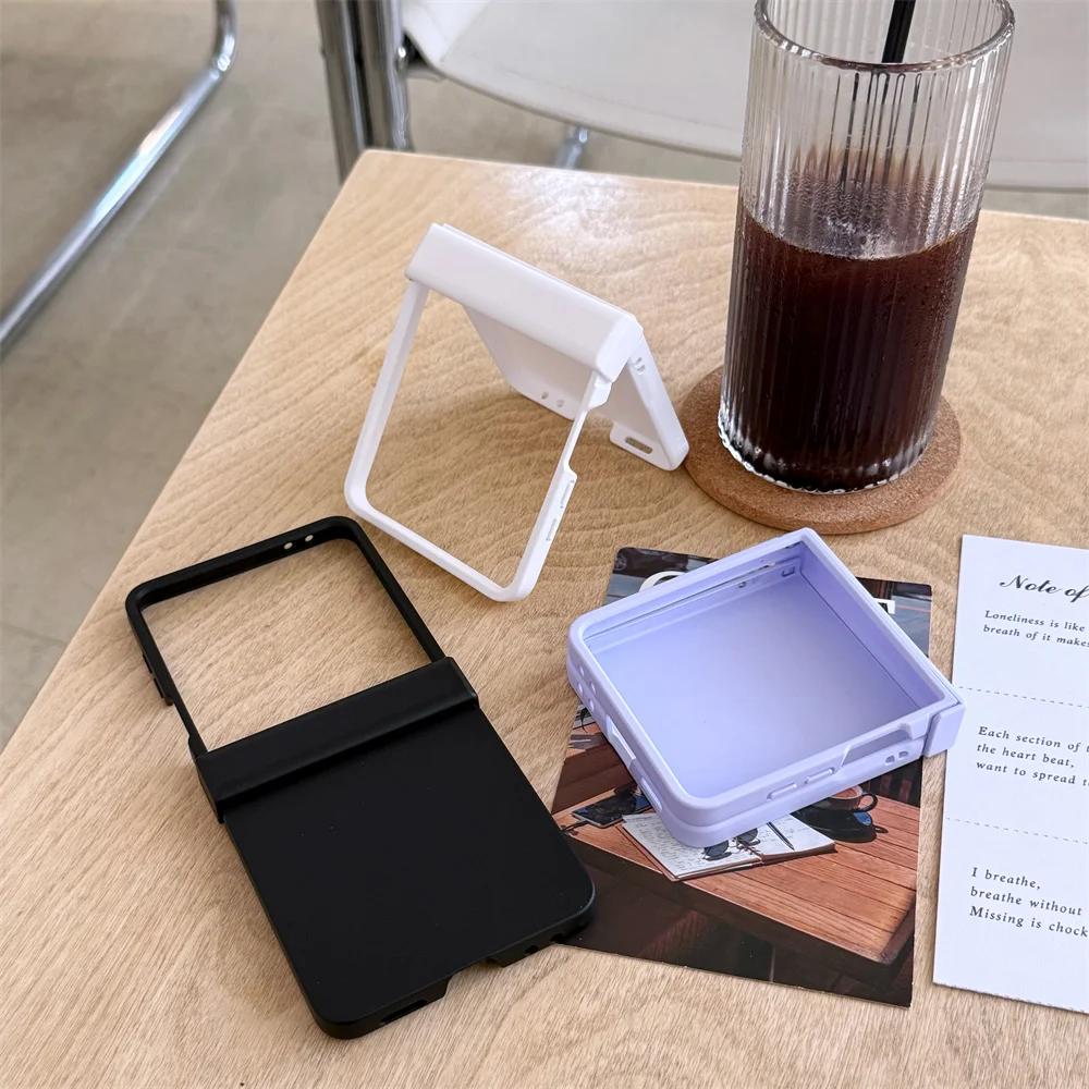 Hinge Protective Cover Phone Case for Samsung Galaxy Z Flip 7 FE 6 5 4 3 Flip7 Flip6 Flip5 Solid Color Macaron Hard Shell Cases