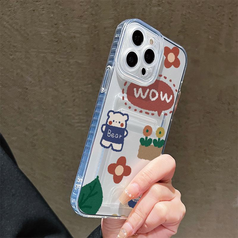 Card Slot Holder Silicone Wallet Pocket Case For Samsung A15 A25 A35 Xiaomi Redmi Note 12 13 14 Oppo A38 A58 A78 iPhone 16 17 Cover Clear Phone Bumper
