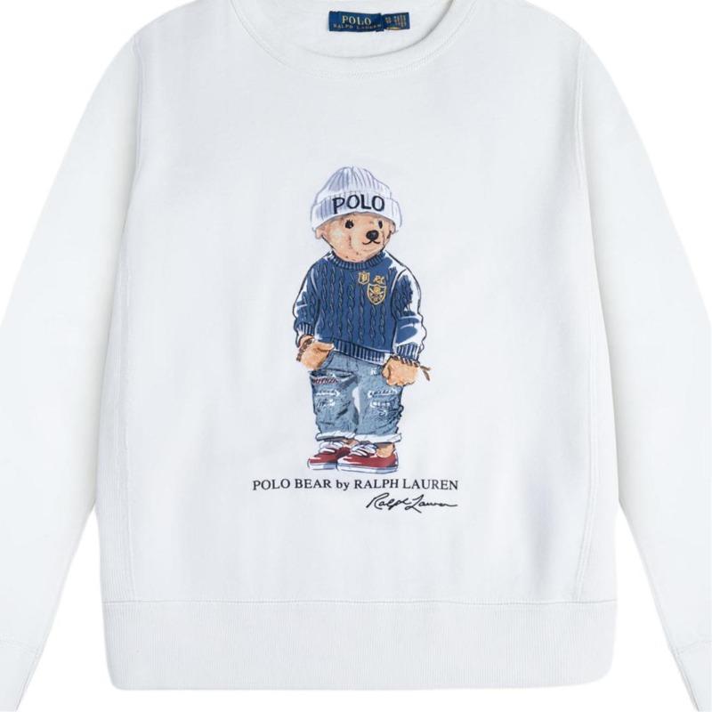 Ralph Lauren Crew Neck Bear Pattern Fleece Sweatshirt Women White 211769528-001