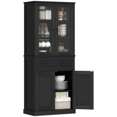 Meuble de cuisine, Buffet, Façade en acrylique, Tiroirs, 76 x 40 x 182,5 cm, Noir