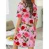 Women's Fashion Round Neck Color Block  Floral Print Short Sleeve Mini Dress