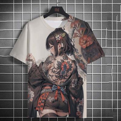 Tattoo Mädchen Muster Herren T-Shirt Cartoon 3D Gedrucktes Übergroßes Sweatshirt für Männer Böses Mädchen Harajuku Oberteil Kurzarm T-Shirts