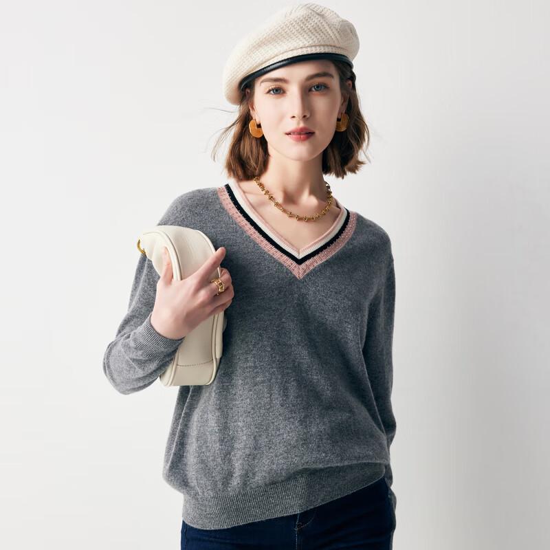 Parlo Women's V-Neck Color Block Cashmere Sweater