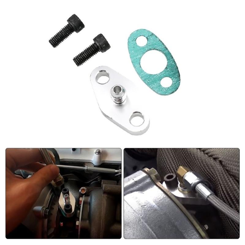 Two-Bolt Oil Feed Flange Adapter AN4 Aluminum Fitting with Silver Finish, Gasket and Bolts for T3 T3/ T04 Replacement and Service Work Part Hardware