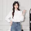 Troloman Women's Elegant Long-Sleeve Satin Blouse with Side Bow