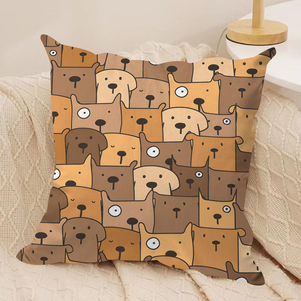 Cute cartoon Dog Face pattern Cushion Cover Silky Short Plush Invisible Zipper Dustproof Sofa Pillow Case for Home Decor