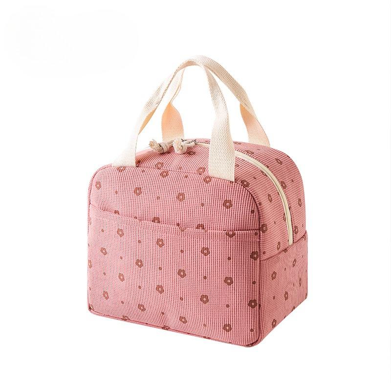 

Floral Corduroy Lunch Bag Printed Food Handbags Portable Thermal Lunch Box Bag Waterproof Office Cooler Ice Insulated Case
