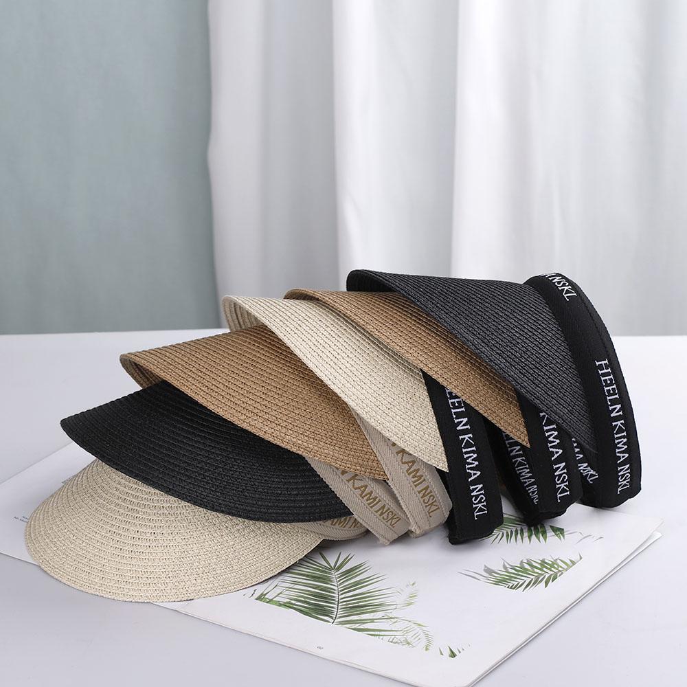 2022 Hot Sale Summer Lady Empty Top Sun Visor Hat Summer Straw Wide Brim Letter Sun Caps UV Protection Hat For Women Beach Hat