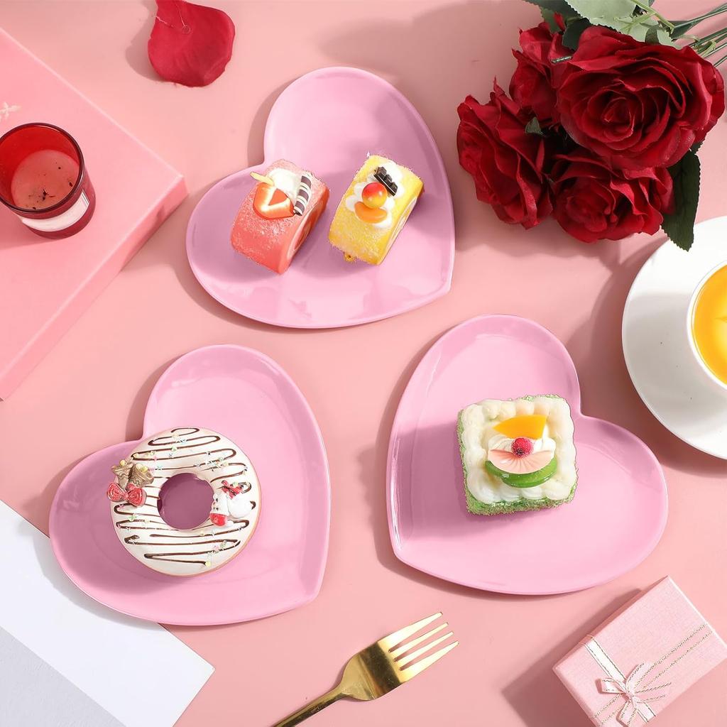 Nuogo 2 Pcs Heart Shaped Dinner Plates 6.8'' Valentine's Serving Tray Unbreakable Ceramic-like Heart Shaped Plates for Dessert, Appetizer, Salad,