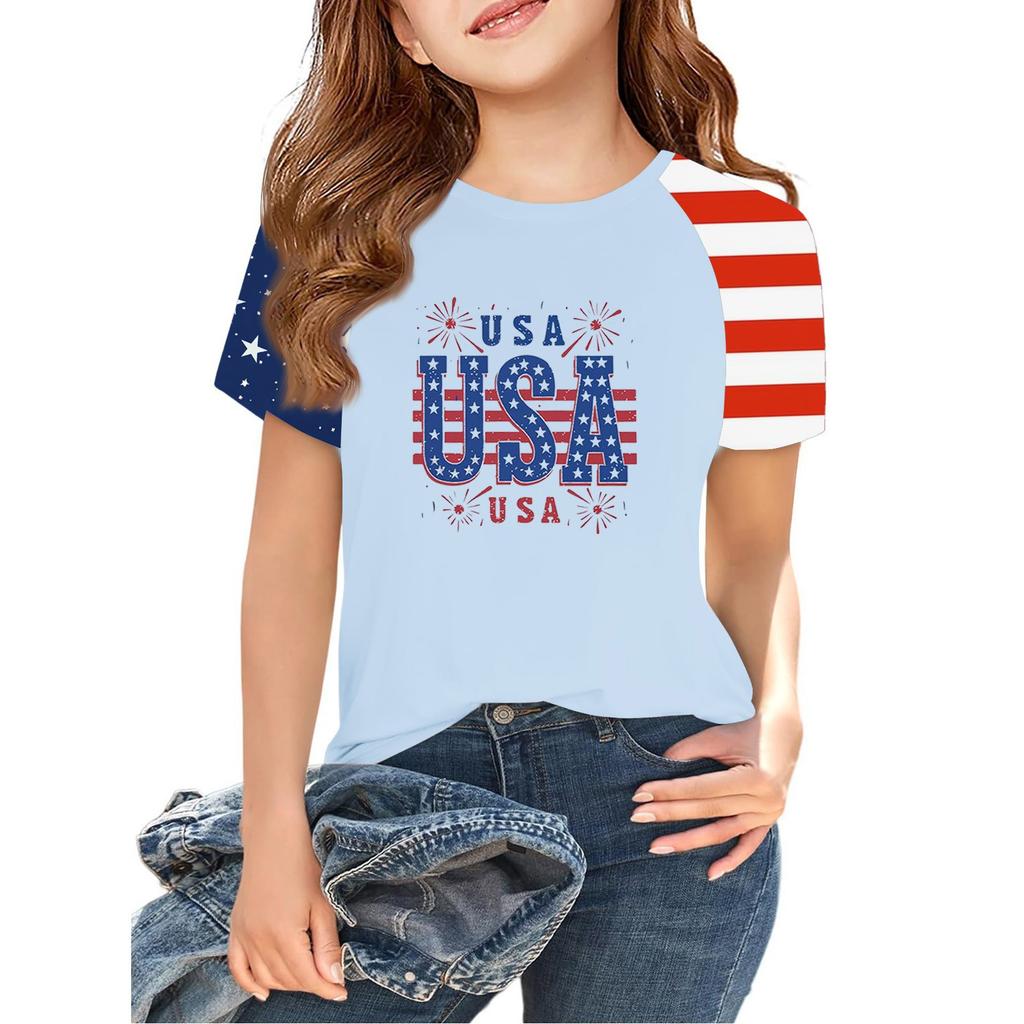 Tops For Youth Kids Boy And Girls 2-10 Years Round Neck Short Sleeve Trendy Tops
