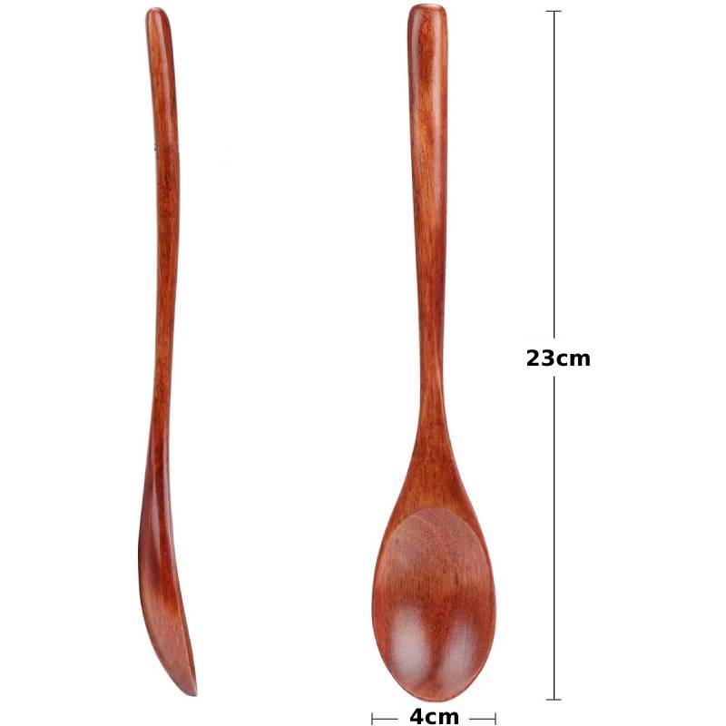 2pcs 23cm Wooden Spoon With Long Handle Serving Utensil Japanese Style Oval Soup Spoon for Eating Mixing Stirring Cooking Baking