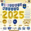 Graduation Decorations 2025, Blue and Gold Class of 2025 Decorations with Congrats Grad Banner and Hanging Swirls, 2025 Foil Number Balloons for