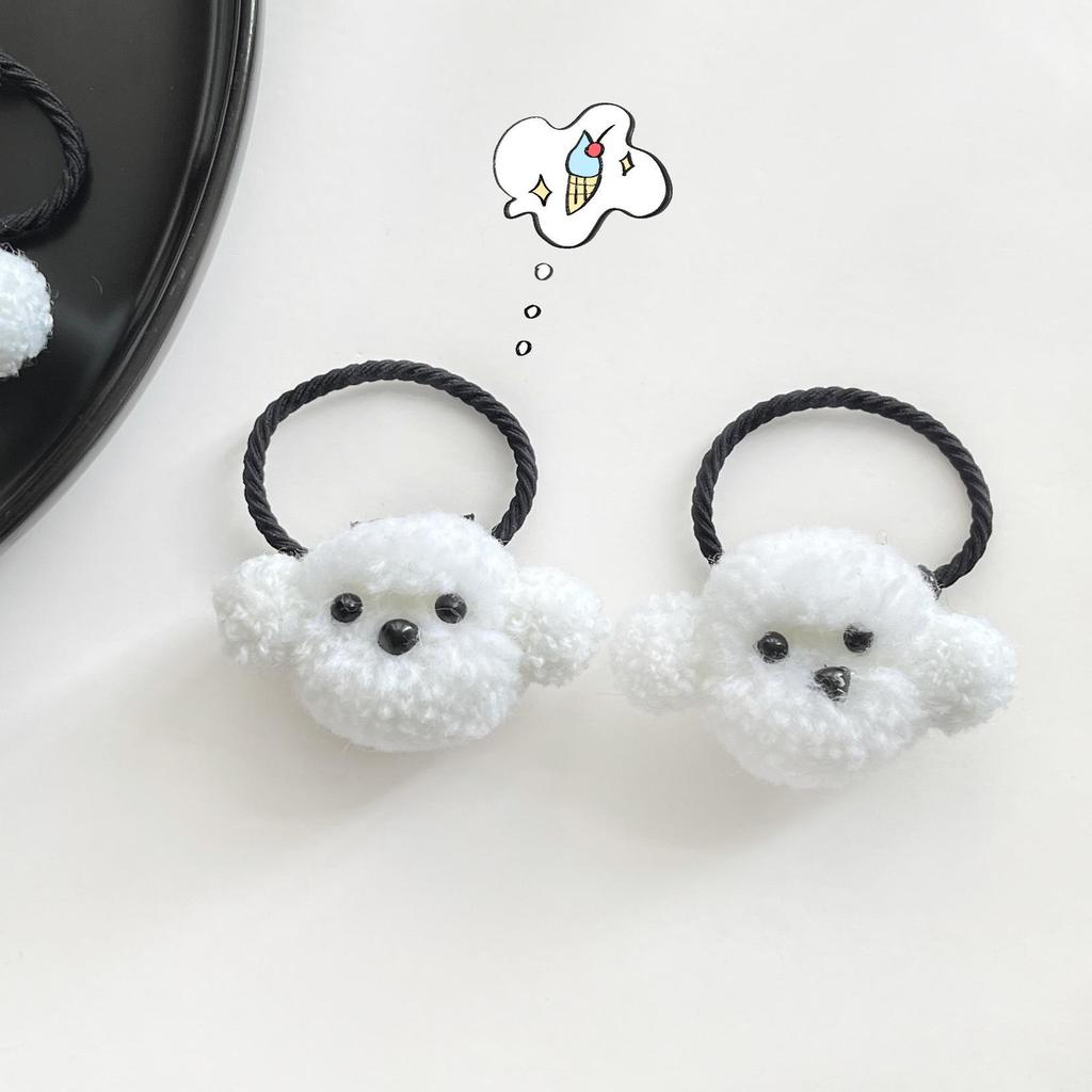 Cute Teddy Puppy Heart Scrunchie: Soft Girly Pigtail Hair Tie for Kids' Ponytails