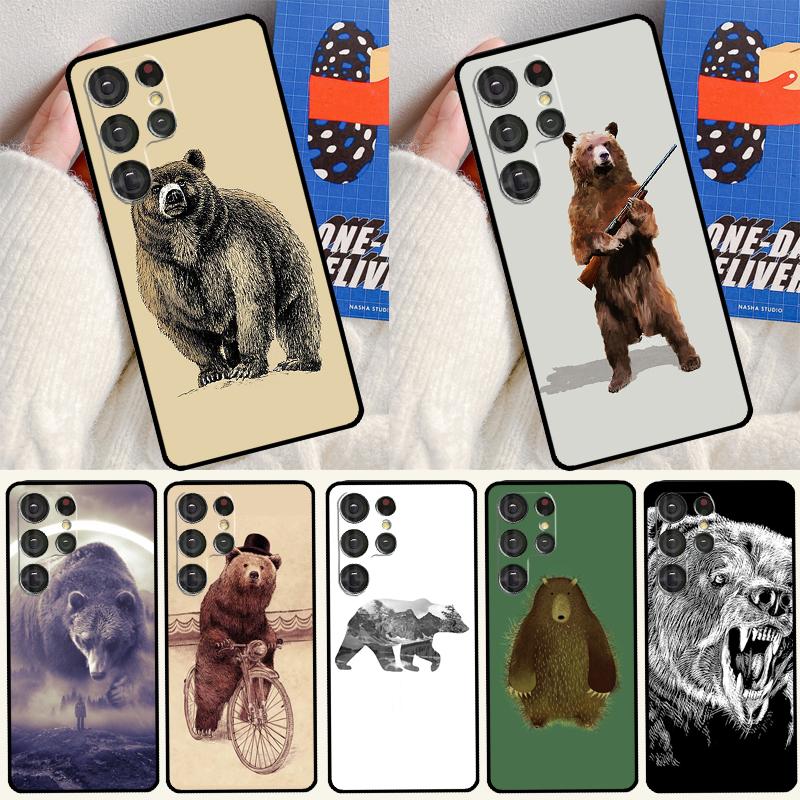 Cartoon Grizzly Bear Soft Case For Samsung Galaxy S25 Ultra S9 S10 S20 S21 S22 S23 S24 Plus S24 FE Funda Cover