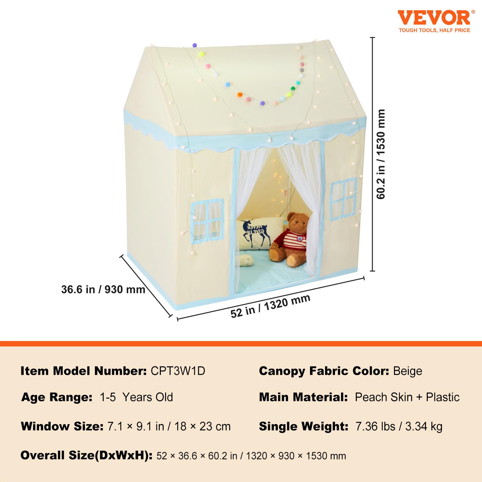 

SucceBuy Kids Play Tent Kids Tent for Kids 1-5 Years Old Toddler Tent Mat and Tent Lamp Tent for Kids with Windows Castle Tent белый