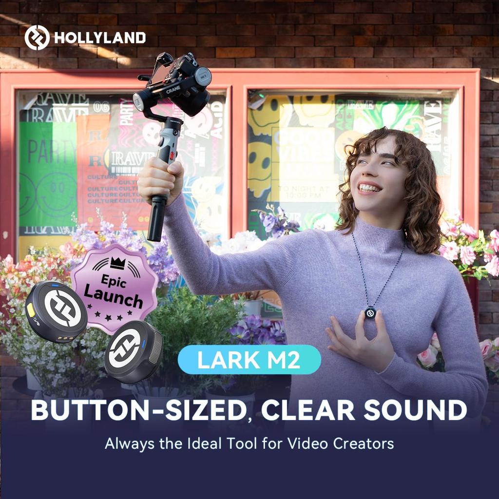 Hollyland Lark M2 Wireless Microphone, 48kHz/24bit Studio Sound, 300m Range, 40H Battery, Noise Cancellation, Magnetic Clip, for Camera Phone Vlog