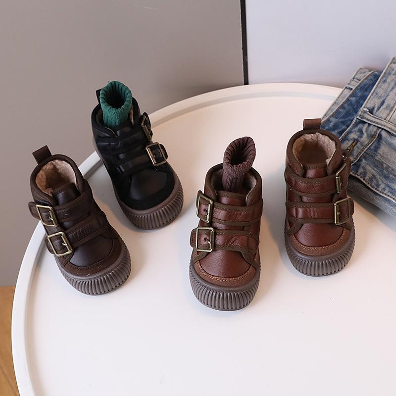 

Зимние высокие детские двухслойные хлопковые термоботинки для мальчиков и девочек с мягкой подошвой для школьников и одноклассников