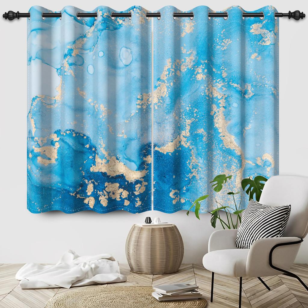 2Pcs Set Abstract Marble Texture Window Curtains Modern Style Home Bedroom Living Room Indoor Outdoor Hanging Blackout Curtain