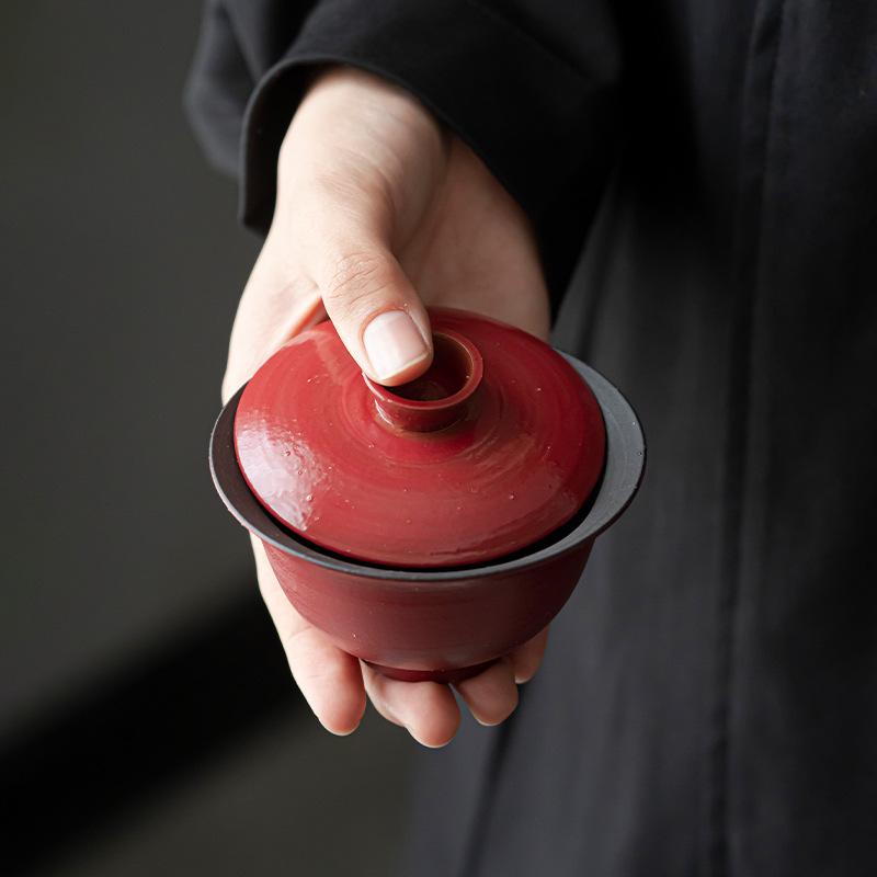 Japanese-style handmade powder lead ercai cover bowl, ceramic tea maker, anti-scalding large tea cup, tea bowl, respect tea